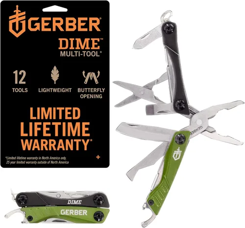 Vista 8 de Gerber Gear Dime 12-en-1 Mini EDC Multiherramienta - Pinzas de punta, cuchillo de bolsillo, llavero, abridor de botellas - Regalos para hombres