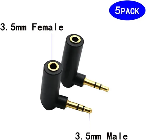 Vista 2 de Adaptador de audio macho a hembra de ángulo de 0.138 in, conector estéreo TRS de ángulo recto de 90 grados, conector AUX compatible con auriculares