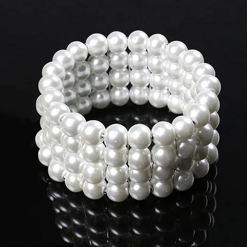 Vista 6 de Long tiantian Juego de pulseras de perlas para mujer, pulsera de diamantes de imitación de cristal multicapa, brazaletes con cuentas elásticas