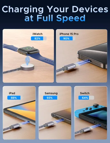 Vista 4 de Paquete de 2 cables USB C 3 en 2 actualizados para Apple Watch, cargador de iPhone, USB C, cable de carga rápida múltiple compatible con iWatch