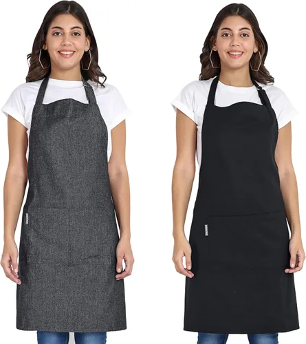 Vista 12 de Delantal de chef, delantal de cocina de algodón reciclado con un cuello ajustable con lazos largos, para cocinar, hornear