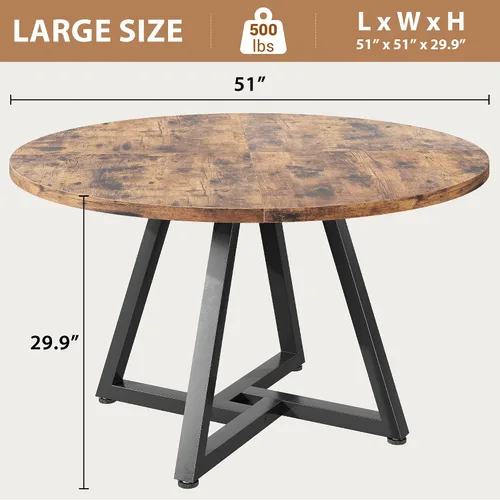 Vista 2 de Jocoevol Mesa redonda de comedor de 51 pulgadas, mesa de pedestal con estante de almacenamiento, mueble industrial circular de madera que ahorra