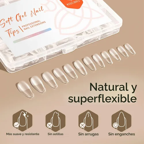 Vista 5 de Modelones - Uñas postizas de gel suave de cobertura completa con forma de almendra mediana