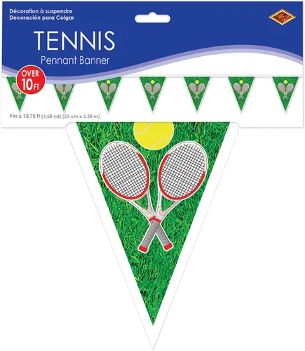 Vista 2 de Beistle Banderín de tenis de plástico para decoraciones de fiesta de cumpleaños con temática deportiva, 11 "x 7' 4