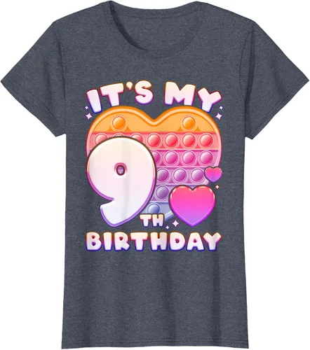 Vista 54 de Pop-it Birthday Girl 9 años de edad, Push it Pop Fidget Bubble Camiseta, Negro