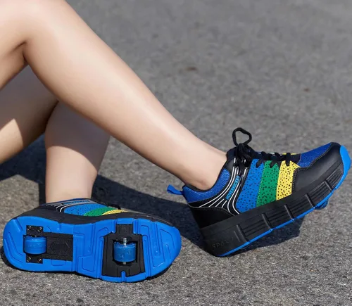 Vista 6 de Zapatos deportivos con ruedas para niños y niñas, calzado unisex con tacón con ruedas, tenis deportivos de primera calidad para niños y niñas