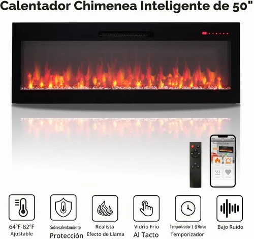 Vista 3 de Soporte de TV con chimenea de 60 pulgadas con chimenea eléctrica inteligente 50, aplicación y control de voz, centro de entretenimiento de mármol
