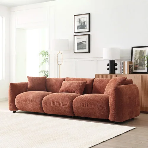 Vista 4 de WILLIAMSPACE Sofá seccional de 102.36 pulgadas para sala de estar, sofá moderno tapizado con respaldo de nube Boucle con 3 almohadas, sofá boucle