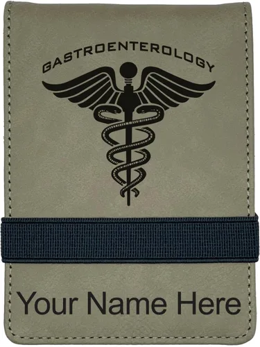 Vista 8 de LaserGram Mini Padfolio con bloc de notas y bolígrafo, gastroenterología, grabado personalizado incluido (negro con oro)
