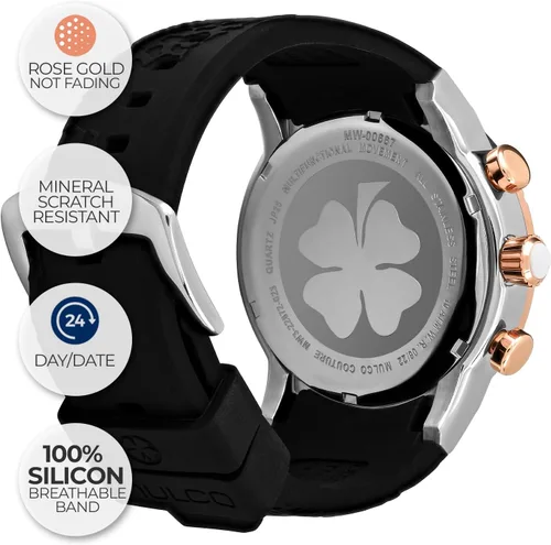 Vista 4 de MULCO Watches for Women - Lady D - Silver Stainless Steel Case with Wrist Silicone Band, Large Face with Mother of Pearl and Rose Gold, Quartz