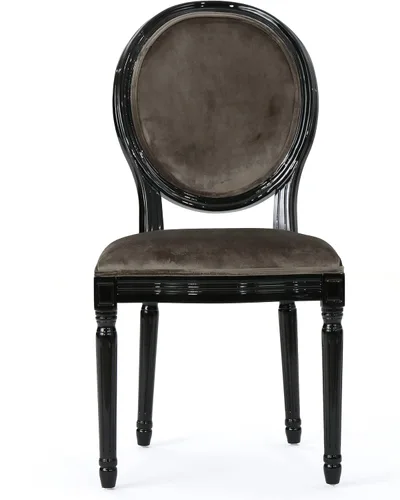 Vista 4 de Christopher Knight Home Camille - Sillas de comedor tradicionales de terciopelo, juego de 2 piezas, gris/negro brillante