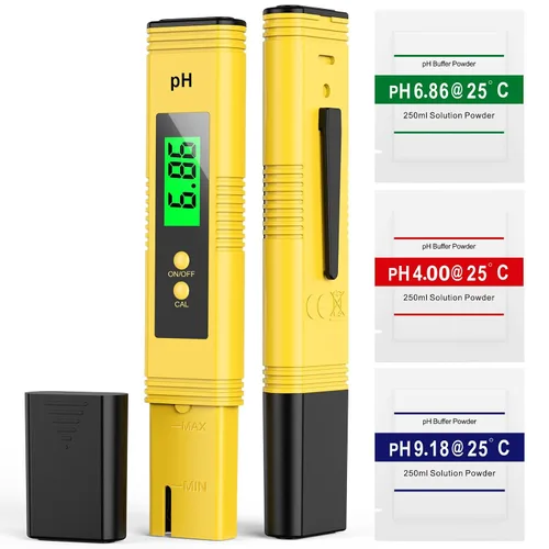 Vista 5 de Medidor de pH para agua 2025, probador digital de pH de alta precisión (precisión 0.01) con certificación UL y 3 polvos de calibración de pH, ideal
