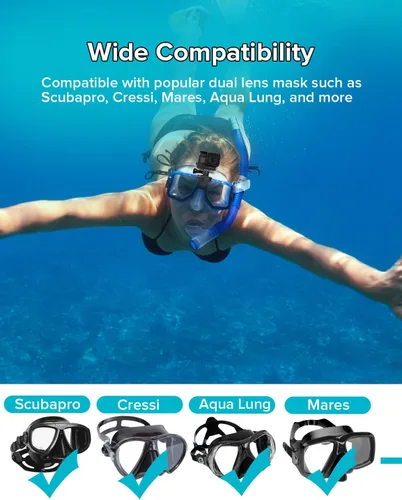 Vista 6 de Soporte de máscara de buceo para Go Pro, accesorio universal para cámara de buceo, soporte de buceo compatible con populares máscaras de doble lente