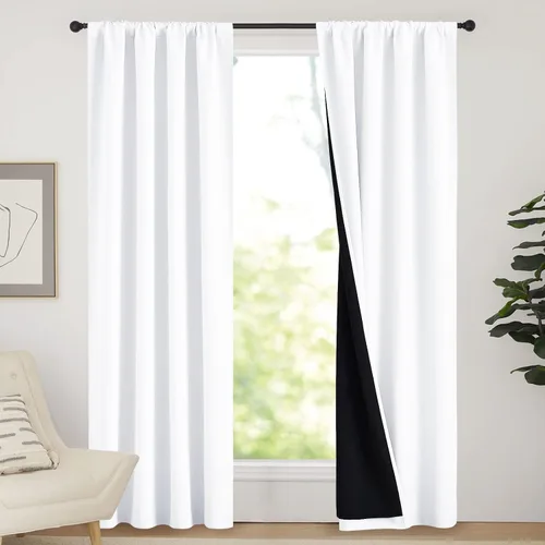 Vista 68 de NICETOWN Biscotti Beige 100% Cortinas opacas de 45" de largo para cocina, bolsillo con varilla para sótano completamente opaco, cortinas térmicas