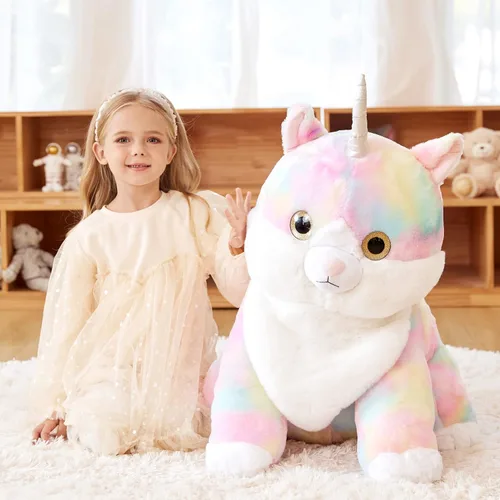 Vista 2 de EARTHSOUND Juguete de Peluche de Animal Relleno Caticornio Gato Unicornio Gigante, Juguetes Suaves Lindos Grandes Jumbo, 23 pulgadas Gran