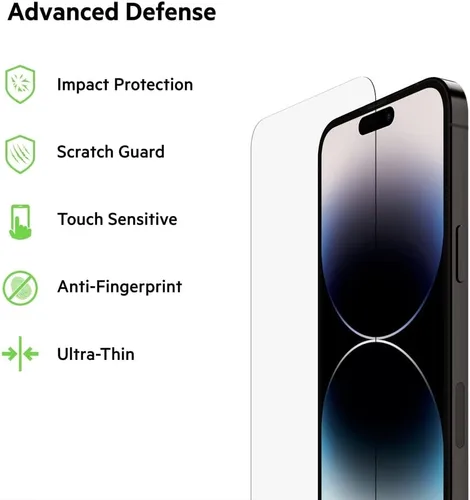 Vista 2 de Belkin TemperedGlass - Protector de pantalla para iPhone 14 Pro Max, accesorios para iPhone 14 Pro, fácil aplicación con bandeja guía