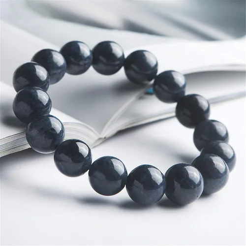 Vista 3 de Pulsera de cuentas redondas de cristal curativo de zafiro natural auténtico, 0.512in