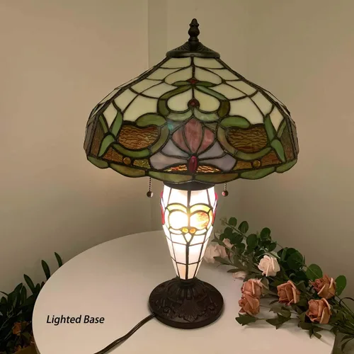 Vista 5 de Bieye L10800 Lámpara de mesa barroca estilo Tiffany con base iluminada para mesita de noche, sala de estar, dormitorio, 14 pulgadas de ancho x 21