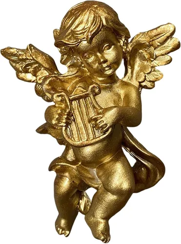 Vista 2 de Estatua de ángel hecha a mano con alas de querubín para pared, comedor, hotel, sala de estar, decoración de pared, colecciones de arte (estilo A)