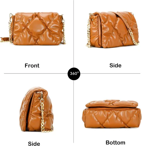 Vista 3 de Herald Bolsa de hombro acolchada acolchada para mujer con cadena gruesa acolchada a la moda fruncida, bolsa lateral