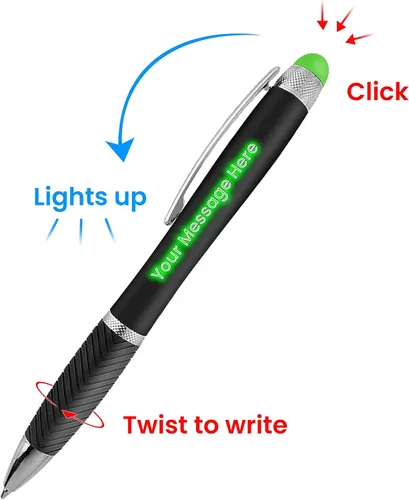 Vista 4 de Bolígrafos personalizados, paquete de 100 unidades, grabado láser sin granel, bolígrafo de 3 pulgadas, lápiz óptico y área personalizada con luz