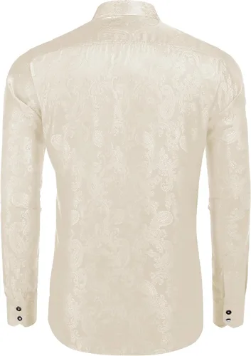 Vista 4 de COOFANDY Camisa de vestir con estampado floral para hombre, camisas de manga larga con botones de cachemira para boda, fiesta, baile de graduación