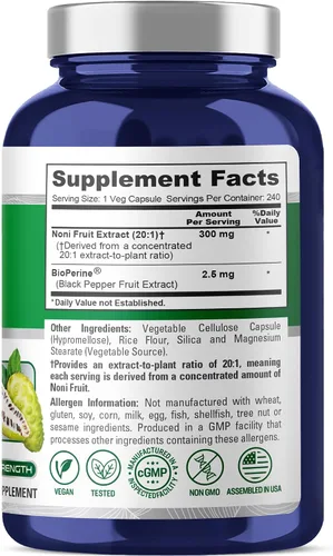 Vista 2 de Noni Fruit, sin OMG, vegano, 300 mg, 240 cápsulas vegetales - 240 porciones