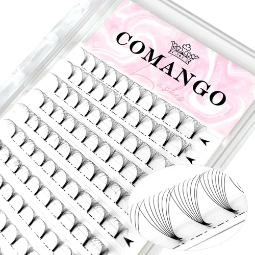 Vista 60 de Extensiones de pestañas de volumen prefabricadas 10D, 0.003 in de grosor, rizo C/D, 0.472 in, tallo corto, extensiones de pestañas de volumen