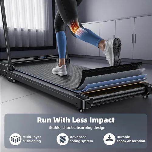 Vista 4 de Caminadora plegable para el hogar - Cintas de correr plegables con barra de mango portátil compactas plegables para interiores, almohadillas