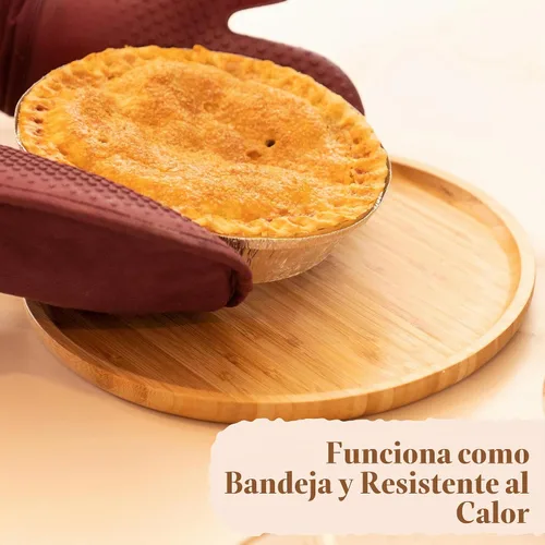 Vista 4 de Bandeja de servir de bambú, bandeja redonda de madera, bandeja de servir de madera, fruta, pan, plato de ensalada, tabla de servir charcutería, 9.8
