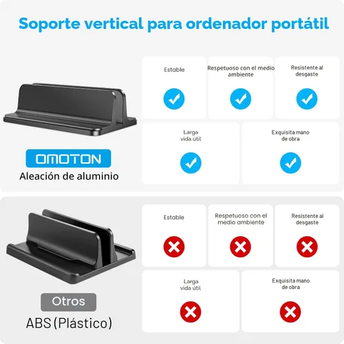 Vista 2 de OMOTON Soporte Vertical para Laptop, Soporte de Escritorio de Aluminio para MacBook con Tamaño de Base Ajustable, Compatible con Todas las MacBook