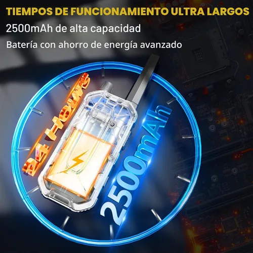 Vista 3 de Walkie Talkies para adultos de largo alcance – Paquete de 4 radios bidireccionales FRS recargables de alta resistencia con alerta meteorológica