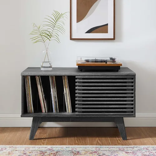 Vista 2 de Modway Render Mid-Century - Soporte para discos de vinilo (37 pulgadas), color carbón