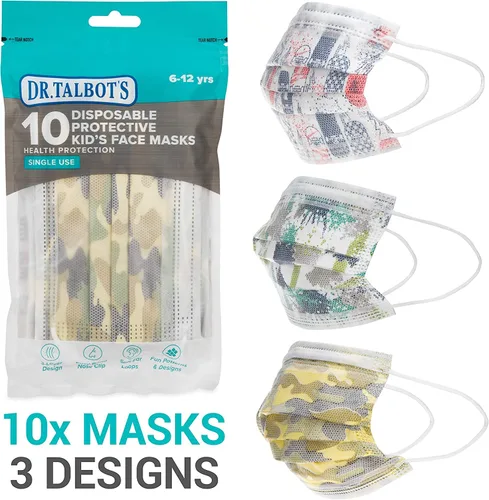 Vista 7 de Dr. Talbot's - Mascarilla desechable para niños para salud personal por Nuby, paquete de 20, 10 niños y 10 niñas, 6-12 años, las impresiones pueden
