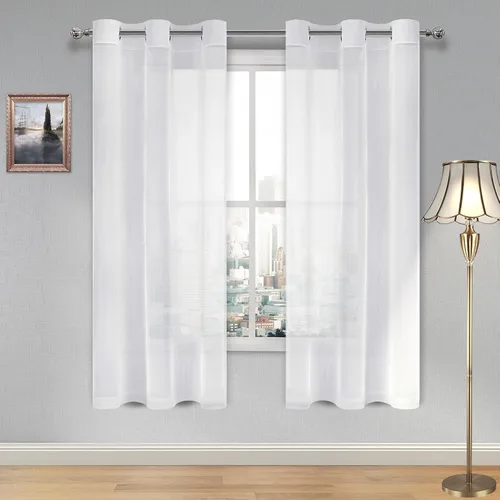 Vista 83 de DWCN Cortinas traslúcidas color verde frijol para sala de estar y dormitorio - Cortinas voile con aspecto de lino sintético con ojales en la parte