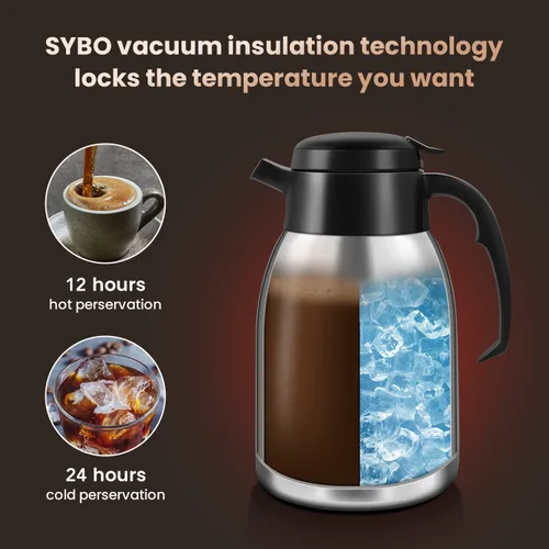 Vista 4 de SYBO Cafeteras comerciales de 12 tazas, cafetera de goteo con jarra térmica de 74 onzas, cafetera de acero inoxidable SF-CB-1AA