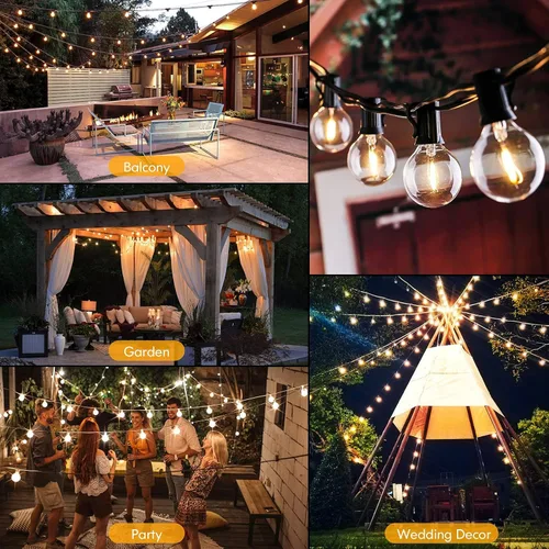 Vista 7 de Luces de Cadena LED para Exteriores de 50 Pies Impermeables, Brillantes 2700K, Luces de Cadena para Patio LED con 27 Bombillas Globo G40