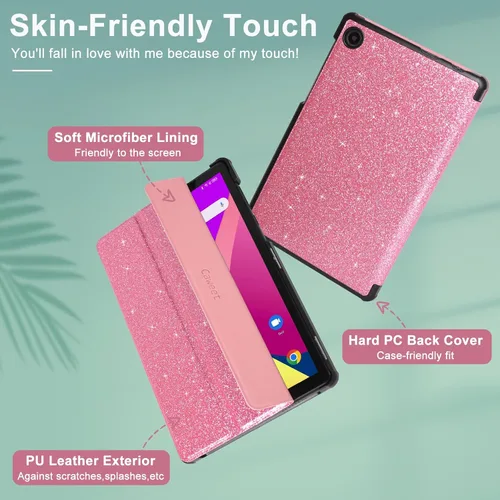 Vista 3 de Caweet Funda para TCL Tab 8 - Ultra Ligero Slim Hard Back Shell Tri-Fold Stand Cover Glitter Pink