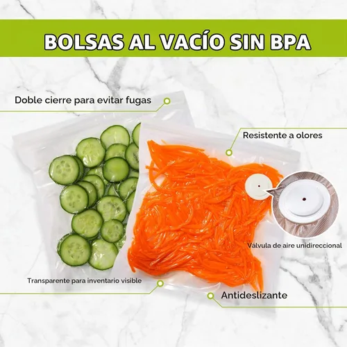 Vista 3 de Bolsas selladoras al vacío reutilizables para alimentos, 30 bolsas de almacenamiento de alimentos sin BPA