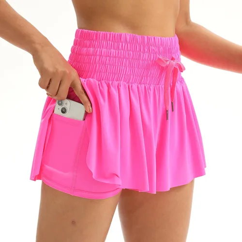 Vista 3 de Blaosn Pantalones cortos atléticos fluidos para mujer, cintura alta, gimnasio, yoga, entrenamiento, correr, tenis, falda falda pantalón de ropa
