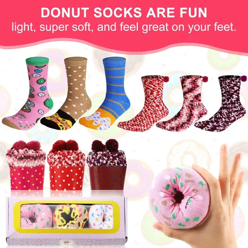 Vista 5 de 6 Pairs Women's Donut Socks Cute Macaron Pickle Socks Gift Box Funny Novelty Donut Socks Winter Gifts for Girls, 6 Styles