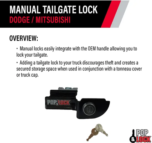 Vista 4 de Cerradura de puerta trasera Pop & Lock PL3600, manual, color negro, para Mitsubishi Raider o Dodge