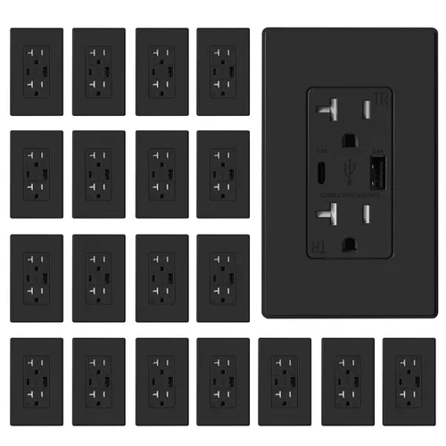 Vista 49 de ELEGRP Cargador USB de pared, receptáculo USB con puertos USB tipo A y tipo C, enchufe dúplex de 15 amperios resistente a manipulaciones NEMA 5-15R