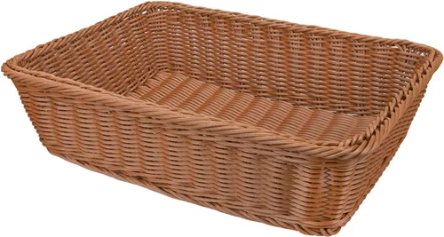 Vista 6 de Yarlung Paquete de 3 cestas de pan tejidas de ratán sintético, cestas de frutas de mimbre de plástico de 11.8 x 7.8 pulgadas para servir alimentos