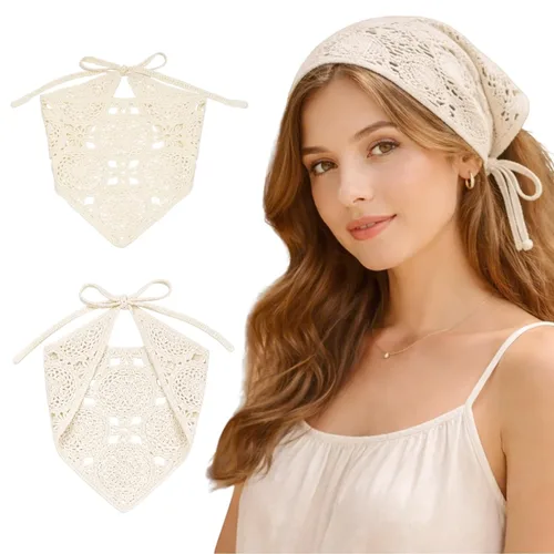 Vista 13 de hoyuwak Pañuelo para la cabeza de ganchillo, bandanas, diademas de corazón, bufanda, cubiertas para la cabeza, accesorios para el cabello rosa