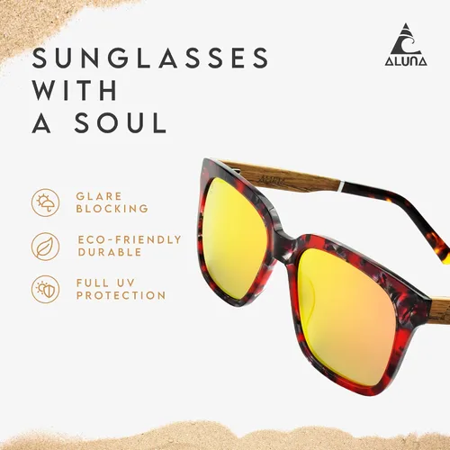 Vista 8 de Aluna - Gafas de sol de madera con marcos de policarbonato, gafas de sol polarizadas Hd