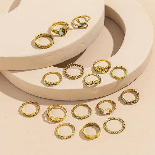 Vista 3 de Juego de 22 anillos dorados vintage para nudillos para mujer, anillos bohemios apilables, diseño hueco, ajustable, paquete de anillos para mujer
