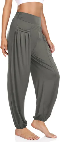 Vista 2 de Pantalones deportivos tipo harén para mujer, cintura alta, casuales, holgados, para entrenamiento, yoga, holgados, cómodos, con bolsillos