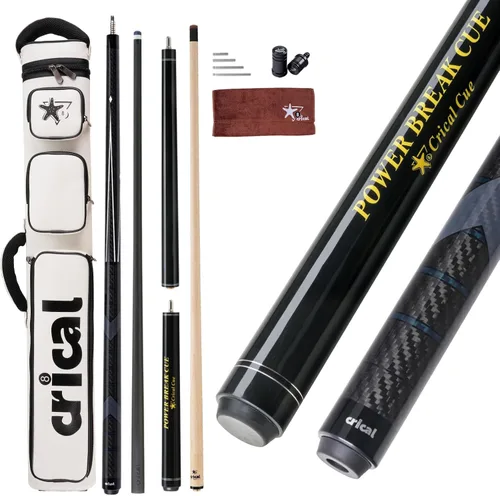 Vista 21 de CRICAL Pool Cue Set, 58" Pro Taper Carbon Fiber Playing Stick with 12.5mm Tip, 3/8×8 Joint, 54.3" Maple Jump Break Stick with 13.5mm Bakelite Tip