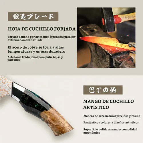 Vista 3 de SHAN ZU Juego de cuchillos de damasco 3 piezas, juego de cuchillos